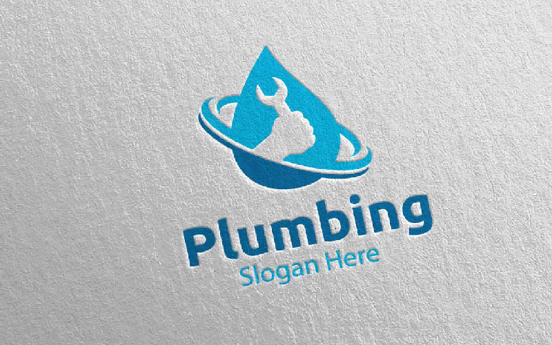 Wrench Plumbing with Water and Fix Home Concept 74 Logo Template