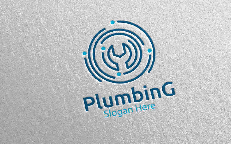 Wrench Plumbing with Water and Fix Home Concept 76 Logo Template