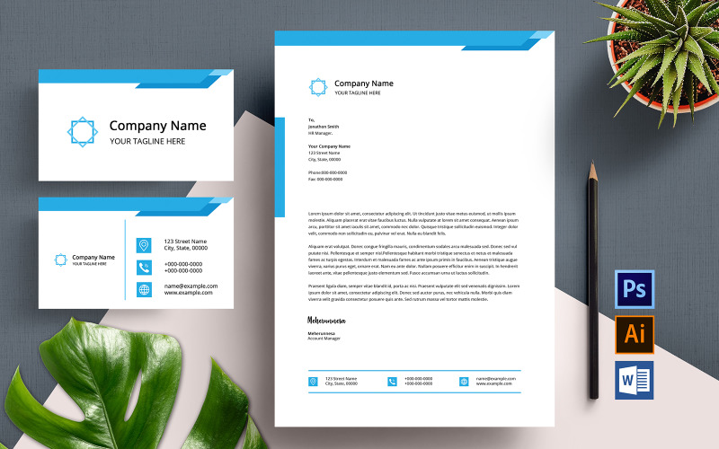 Download Фирменный стиль "Letterhead and Business Card - Corporate Identity Template" / Letterhead and Business Card - Corporate Identity Template - Фирменный стиль на тему графика ai,blue,clean,corporate,creative,design,editable,fresh,indd,letterhead,minimal,minimalist,ms word,print template,psd,template