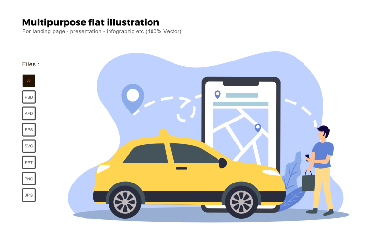Многоцелевой плоский рисунок такси онлайн - векторное изображение