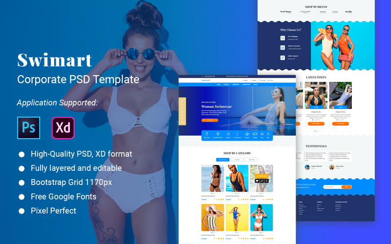 Plantilla PSD de comercio electrónico multipropósito Swimart