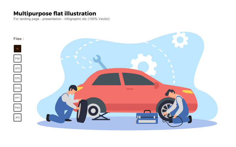 Serviço automotivo de ilustração plana multiuso para pneus - imagem vetorial