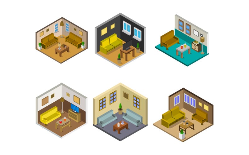 Isometrische Lounge Room Op Achtergrond - Vector Afbeelding