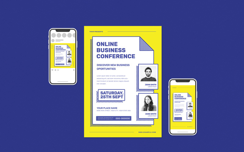 Download Фирменный стиль "Online Business Conference Flyer Set - Corporate Identity Template" / Online Business Conference Flyer Set - Corporate Identity Template - Фирменный стиль на тему графика bundle,business,conference,convention,event,flyer,instagram post,instagram story,meeting,online,package,poster,print,social media,speakers,summit,template,town hall