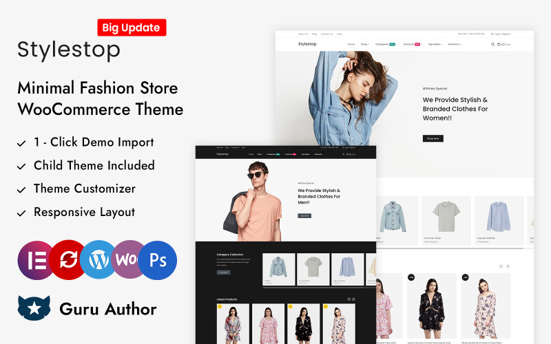 Stylestop - Tema responsivo Minimal Fashion Store Elementor WooCommerce