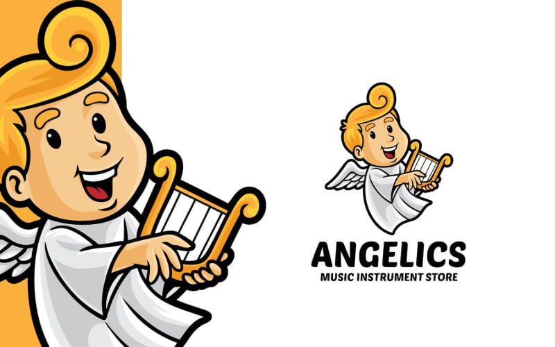 Download Шаблон логотипа "Angel Music Instrument Store Logo Template" / Angel Music Instrument Store Logo Template - Шаблон логотипа на тему графика logo,logomascot,mascot,logotemplate,character,illustration,vector,graphic,music,instrument,angel,store,harp,melody,song