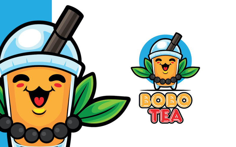 Modèle de logo de mascotte de thé Bobo