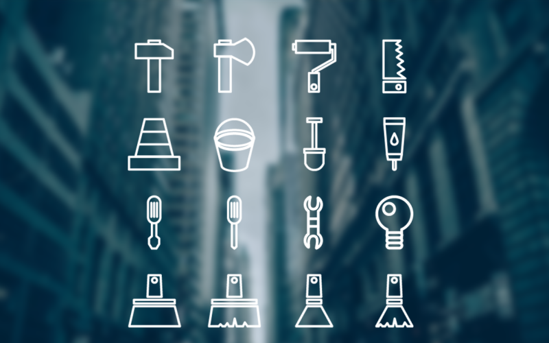 Download Фирменный стиль "16 Building Icons - Corporate Identity Template" / 16 Building Icons - Corporate Identity Template - Фирменный стиль на тему графика construction,industry,work,industrial,tool,instrument,equipment,build,builder,carpenter,carpentry,repair,hammer,spatula,bucket,wrench,hatchet,gum,turn-screw,spanner