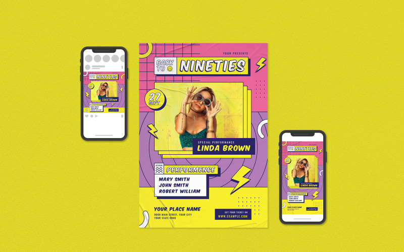 Download Фирменный стиль "90s Music Festival Flyer Set - Corporate Identity Template" / 90s Music Festival Flyer Set - Corporate Identity Template - Фирменный стиль на тему графика 90s flyer,club,concert flyer,dance,dancehall,disco,dj,electro,event,festival,flyer,illustration,indie,party,pop,post,poster,music