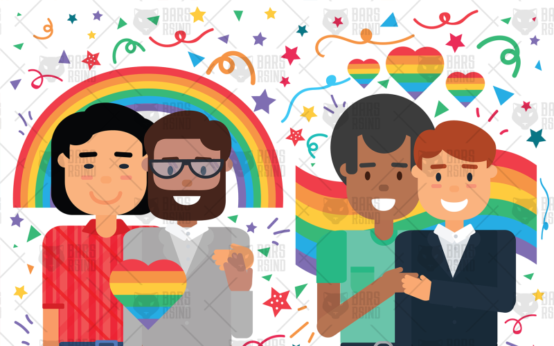 Download Vector "Happy Homosexual Couples Illustration - Vector Image" / Happy Homosexual Couples Illustration - Vector Image - Vector на тему графика male,homosexual,couple,gay,boyfriend,two,relationship,together,love,lifestyle,illustration,flat,diverse,pride,vista,rainbow,background,happy,lgbt,gender