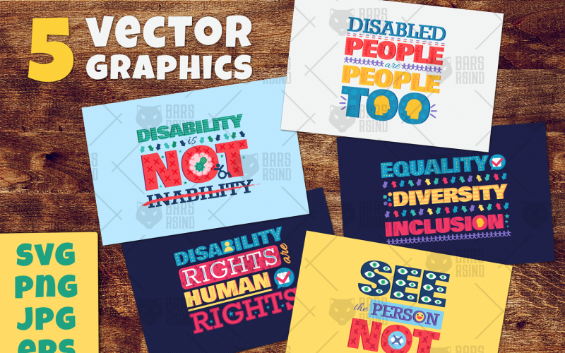 Download Vector "Motivational Slogans Set - Vector Image" / Motivational Slogans Set - Vector Image - Vector на тему графика disable,disability,banner,lettering,social,security,poster,design,protection,human,people,rights,flyer,equality,unity,connection,discrimination,respect,concept,flat