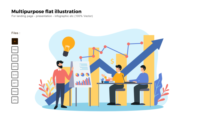 Download Vector "Multipurpose Flat Illustration Business Presentation - Vector Image" / Multipurpose Flat Illustration Business Presentation - Vector Image - Vector на тему графика flat illustration,vector illustration,flat design,flat icon pack,presentation,powerpoint,keynote,business flat design,people illustration,characters illustration,business concept,seo,analysis