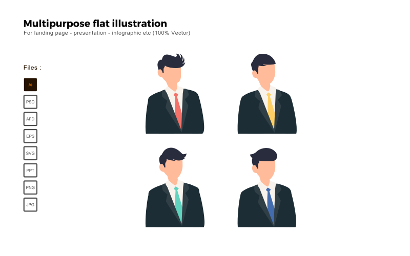 Download Vector "Multipurpose Flat Illustration Businessman Avatar - Vector Image" / Multipurpose Flat Illustration Businessman Avatar - Vector Image - Vector на тему графика flat illustration,vector illustration,flat design,flat icon pack,presentation,powerpoint,keynote,business flat design,people illustration,characters illustration,business concept,seo,analysis
