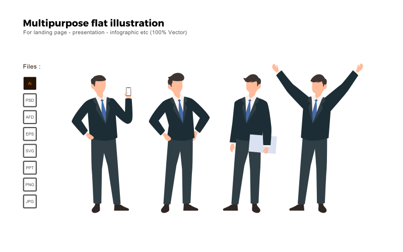 Wielofunkcyjny płaski ilustracja biznesmen - grafika wektorowa