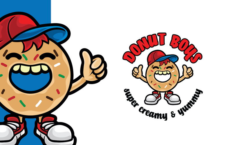 Download Шаблон логотипа "Donut Boy Mascot Logo Template" / Donut Boy Mascot Logo Template - Шаблон логотипа на тему графика logo,logomascot,mascot,logotemplate,character,illustration,vector,graphic,donut,boy,food,beverage,sweet