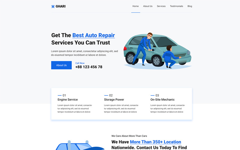 Download PSD шаблон "Ghari – Auto Service and Car Repair PSD Template" / Ghari – Auto Service and Car Repair PSD Template - PSD шаблон на тему графика auto care,auto dealer,car repair,tire,tire service,tires,vehicle diagnostics,auto center,auto glass,auto inspection,auto mechanic,auto painting,auto service,body shop,car service,car wash,gar