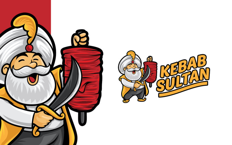 Modèle de logo de mascotte Kebab Sultan