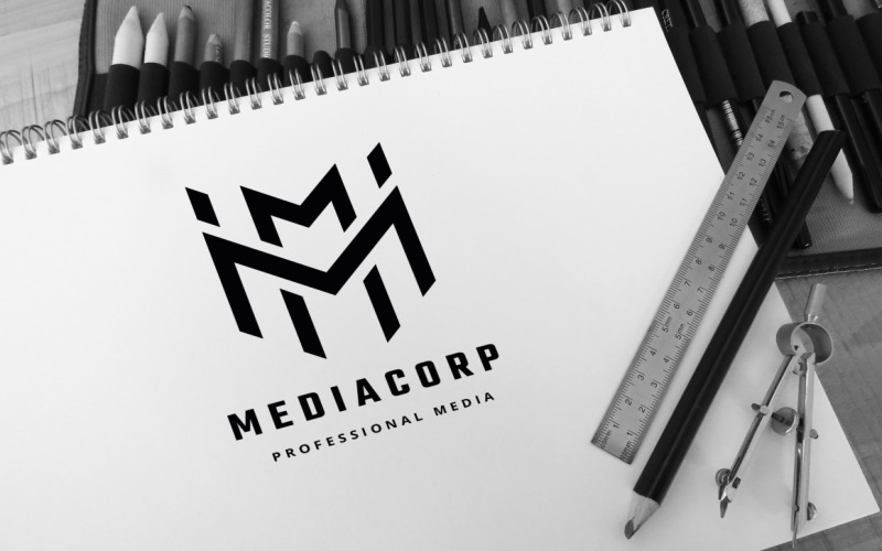 Modelo de logotipo letra M da Media Corp