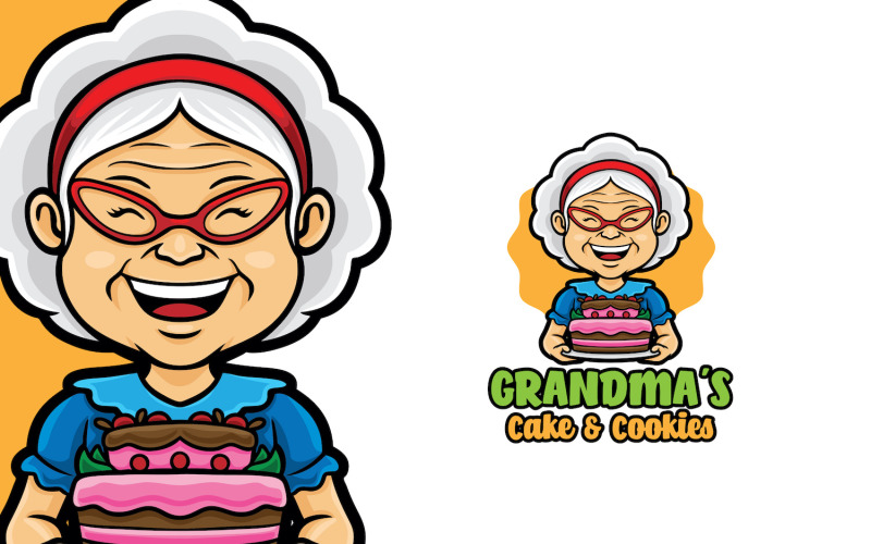 Plantilla de logotipo de mascota de pastel de abuela