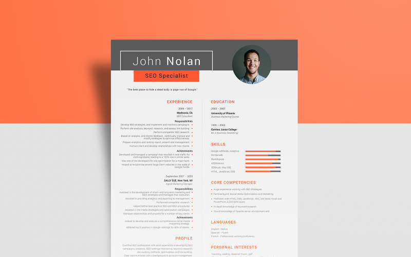 Darmowe SEO - szablon CV Johna Nolana
