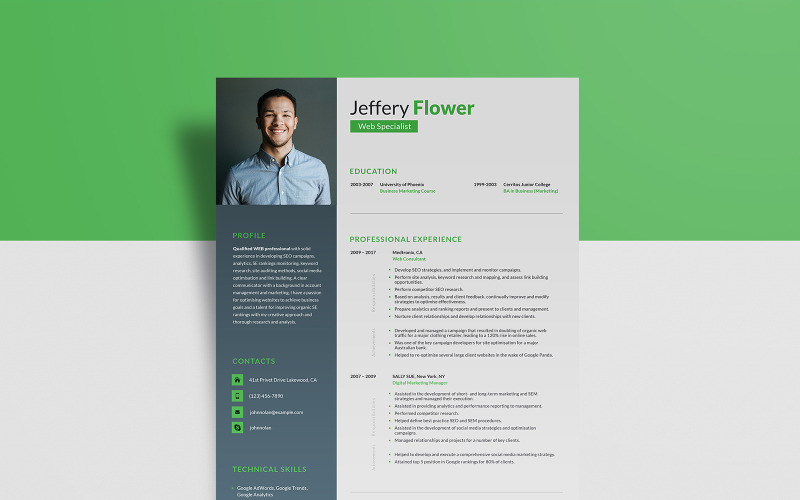 Darmowy analityk sieciowy - Szablon CV Jeffery Flower