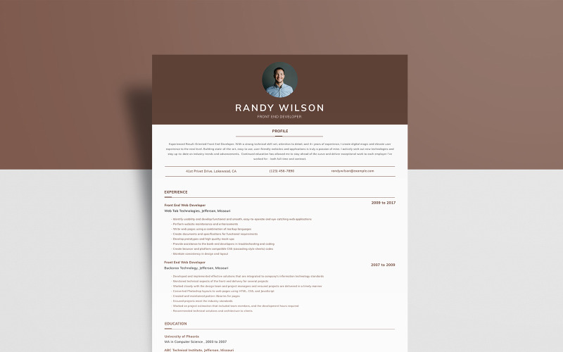 Darmowy programista interfejsu użytkownika - szablon CV Randy'ego Wilsona