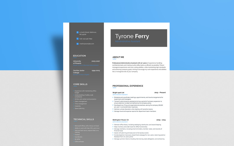 Free Administrative Assistant – Tyrone Ferry Resume Template
