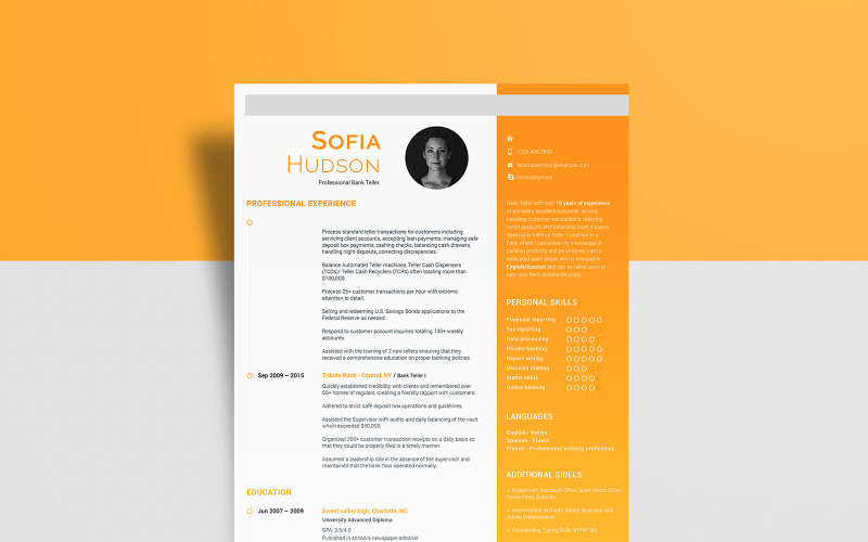 Free Bank Teller - Sofia Hudson Resume Template