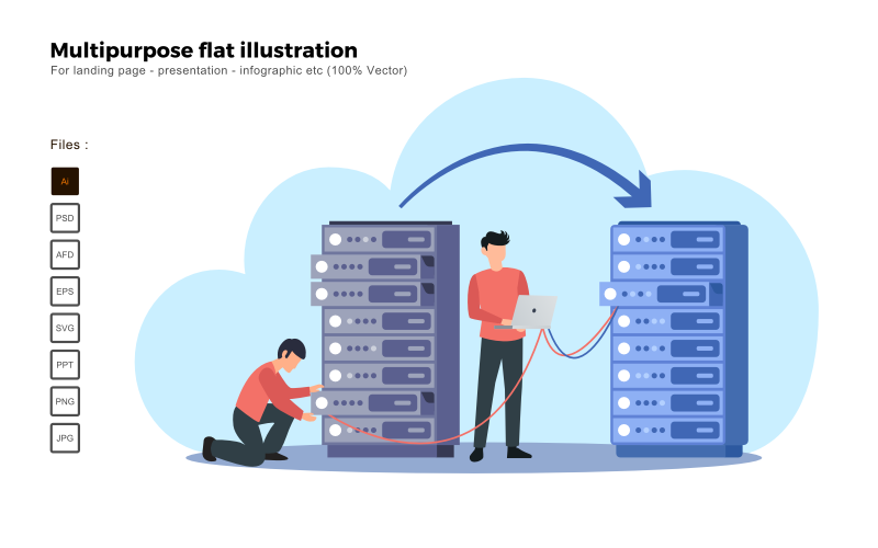 Multifunctionele Flat Illustratie Servermigratie - Vector Afbeelding