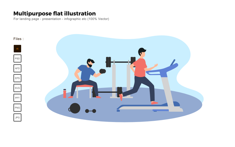 Download Vector "Multipurpose Flat Illustration Fitness - Vector Image" / Multipurpose Flat Illustration Fitness - Vector Image - Vector на тему графика flat illustration,vector illustration,flat design,flat icon pack,presentation,powerpoint,keynote,business flat design,people illustration,characters illustration,business concept,seo,analysis