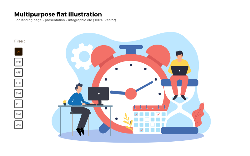 Download Vector "Multipurpose Flat Illustration Time Management - Vector Image" / Multipurpose Flat Illustration Time Management - Vector Image - Vector на тему графика flat illustration,vector illustration,flat design,flat icon pack,presentation,powerpoint,keynote,business flat design,people illustration,characters illustration,business concept,seo,analysis
