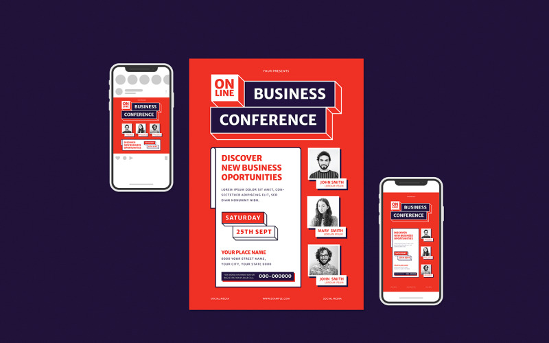 Online Business Conference Flyer Set - Corporate Identity Template