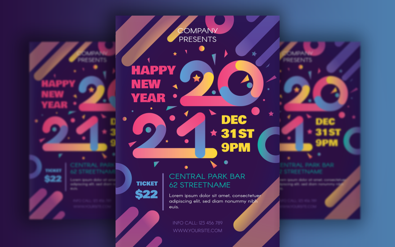 Plantilla de identidad corporativa de cartel moderno feliz año nuevo 2021