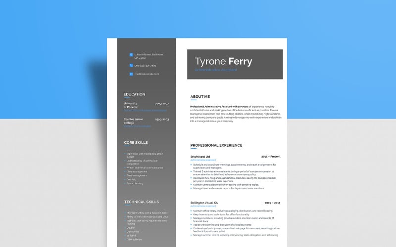 Ücretsiz İdari Asistan - Tyrone Ferry Özgeçmiş Şablonu