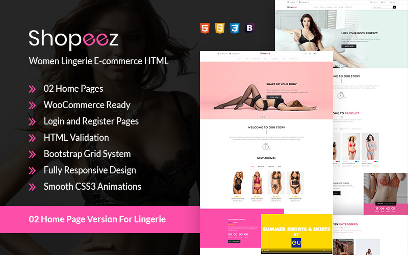 Shopeez - Damen Dessous E-Commerce HTML-Website-Vorlage