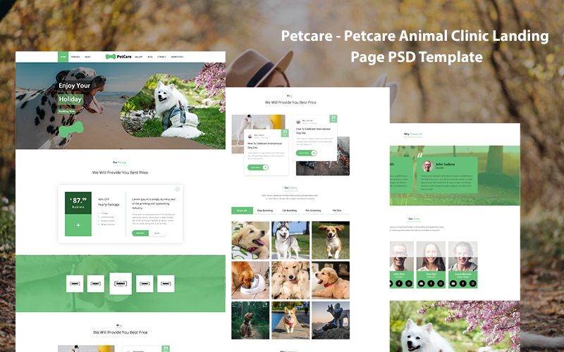 PSD шаблон целевой страницы Petcare - Petcare Animal Clinic