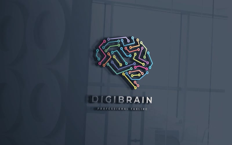 Modelo de logotipo digital do cérebro