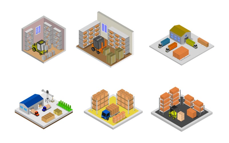 Download Vector "Isometric Warehouse Set - Vector Image" / Isometric Warehouse Set - Vector Image - Vector на тему графика industrial,merchandise,transportation,forklift,business,delivery,vector,storage,box,truck,freight,storehouse,warehouse,isometric,cargo,3d,loader,commercial,service,transport