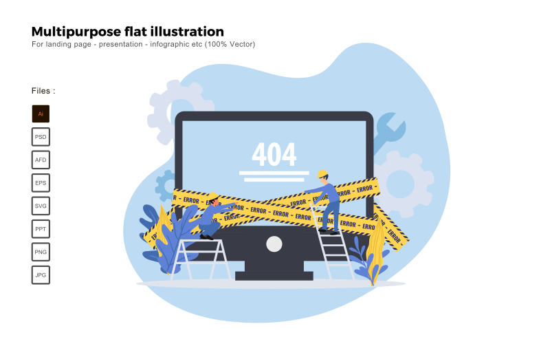 Download Vector "Multipurpose Flat Illustration 404 Error - Vector Image" / Multipurpose Flat Illustration 404 Error - Vector Image - Vector на тему графика flat illustration,vector illustration,flat design,flat icon pack,presentation,powerpoint,keynote,business flat design,people illustration,characters illustration,business concept,seo,analysis
