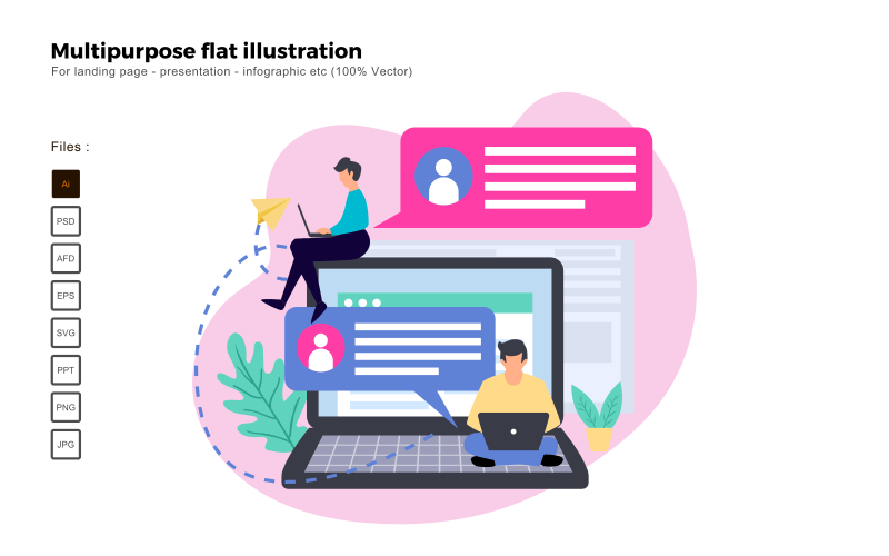 Download Vector "Multipurpose Flat Illustration Chatting - Vector Image" / Multipurpose Flat Illustration Chatting - Vector Image - Vector на тему графика flat illustration,vector illustration,flat design,flat icon pack,presentation,powerpoint,keynote,business flat design,people illustration,characters illustration,business concept,seo,analysis