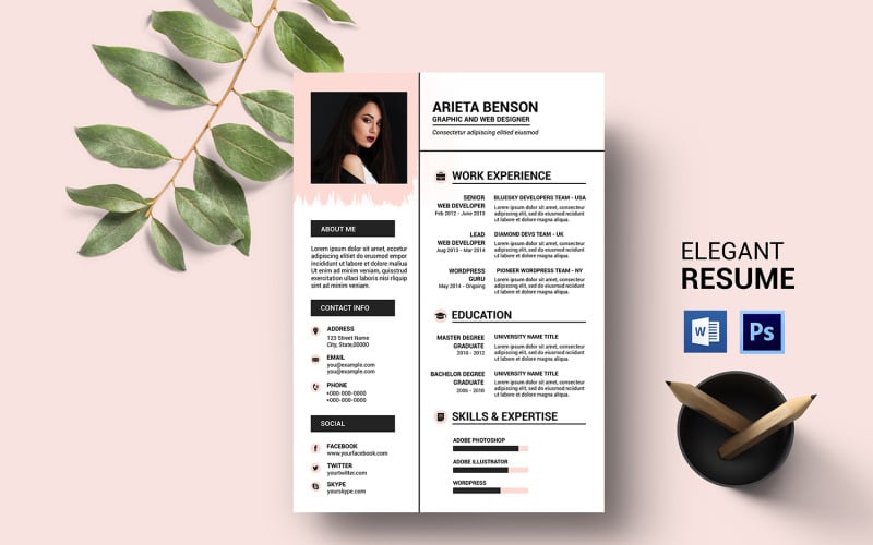 Download Резюме "Arieta One Page Resume Template" / Arieta One Page Resume Template - Резюме на тему графика resume template,cv template,cv design,biodata,clean resume,one page resume,minimal resume,photoshop template,psd resume,ms word template,printable,a4 resume