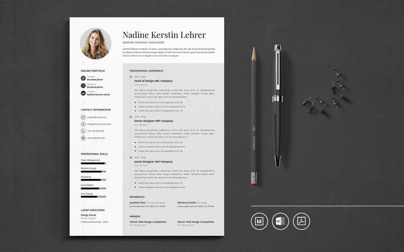 Download Резюме "Professional CV Indesign Vol.51 Resume Template" / Professional CV Indesign Vol.51 Resume Template - Резюме на тему графика resume,cv,minimalist,professional,modern,elegant,minimal,business,hiring,company,job,entrepreneur,indesign,word,corporate,hire,professional cv,cv resume template
