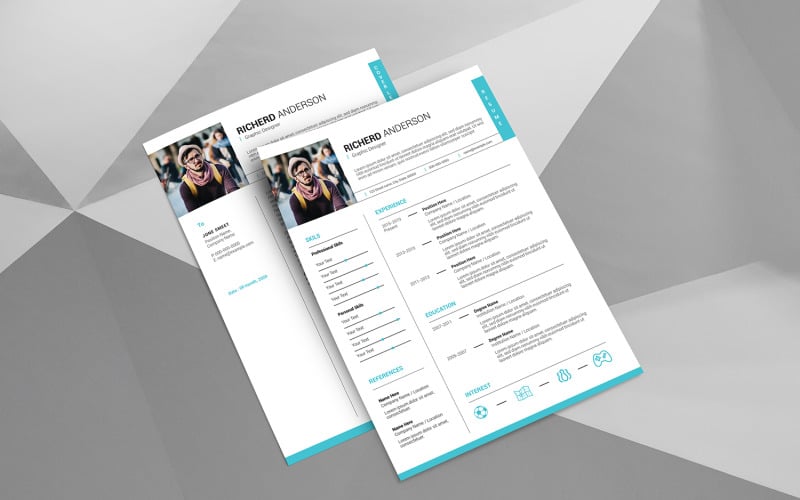 Download Резюме "Richerd Resume Template" / Richerd Resume Template - Резюме на тему графика clean resume,minimal resume,professional,cv,design,word,illustrator,bio data,cover letter