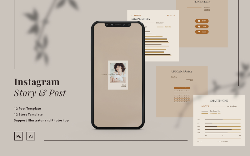 Шаблон инфографики диаграммы и графика Instagram для социальных сетей