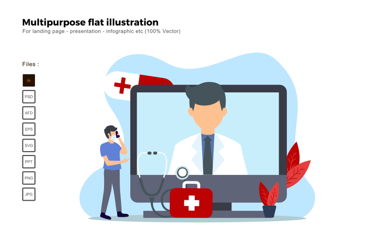 Consultation médicale en ligne Illustration plate polyvalente - Image vectorielle