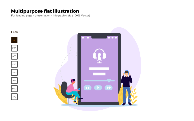 多用途平面插图听播客-矢量图像