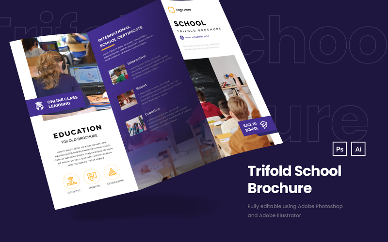 Download Фирменный стиль "Elegant School Brochure - Corporate Identity Template" / Elegant School Brochure - Corporate Identity Template - Фирменный стиль на тему графика elegant,professional,brochure,trifold,entrepreneur,business,illustrator,photoshop,service,promotion,print,minimal,elegant company,minimal brochure,illustrator template,education,school,campus