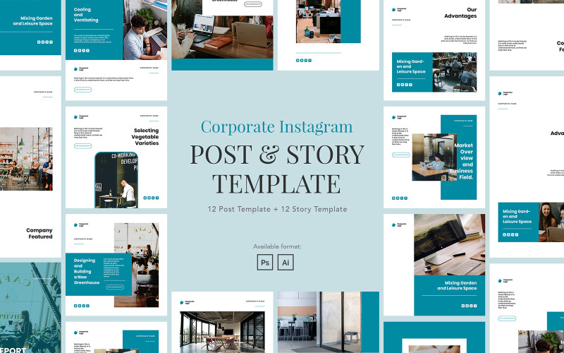 Элегантный корпоративный шаблон поста и истории в Instagram для социальных сетей