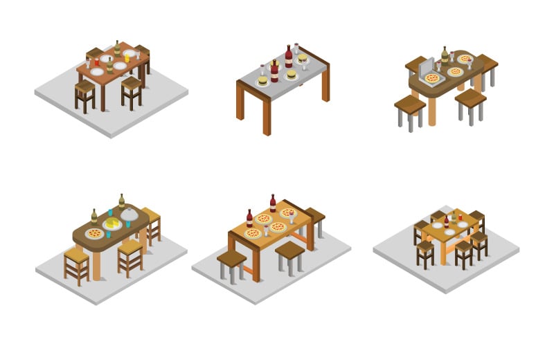 Ensemble de table de cuisine isométrique - Image vectorielle