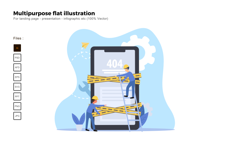 Illustrazione piatto multiuso 404 Pagina in costruzione - immagine vettoriale